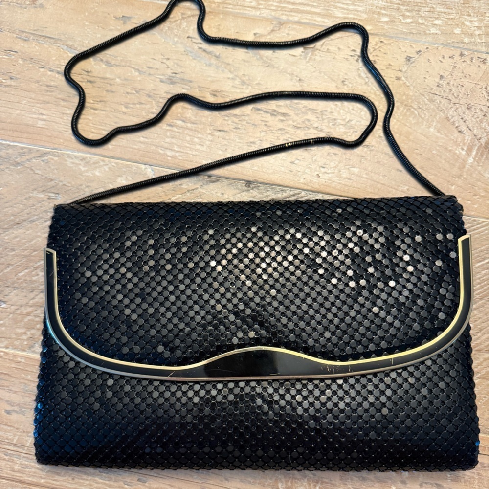 Vintage Black Cocktail Party Clutch/Purse Attach Chain